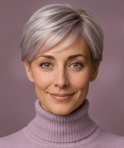 Corte pixie - Corte corto para cabello gris plateado
