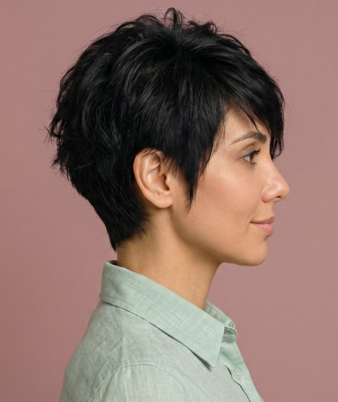 Cabello corto con peinado de caos organizado