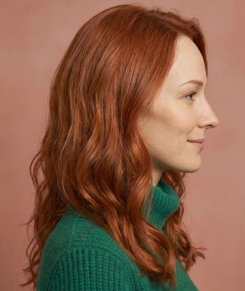 Cabello largo pelirrojo con hermosas ondas