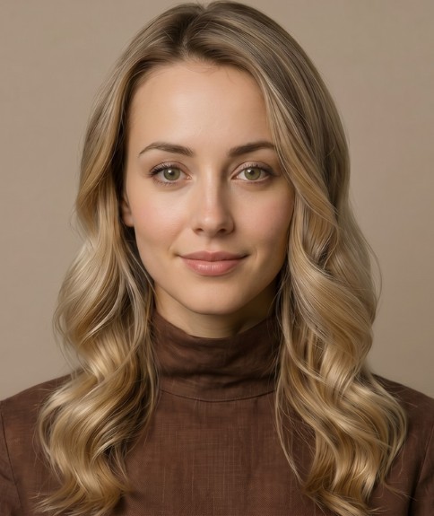 Peinado largo rubio con ondas hermosas