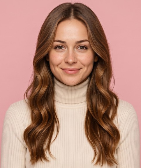 Cabello largo con ondas suaves y raya al medio
