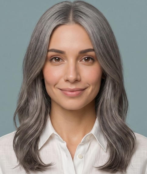 Cabello largo plateado