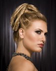 Recogido con una base de mo�o alto y trenzas de espiga