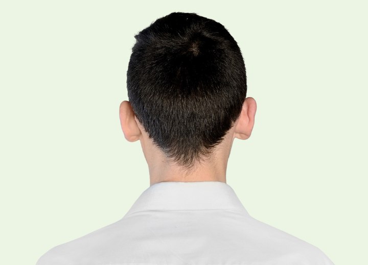 Vista posterior de un corte de pelo corto