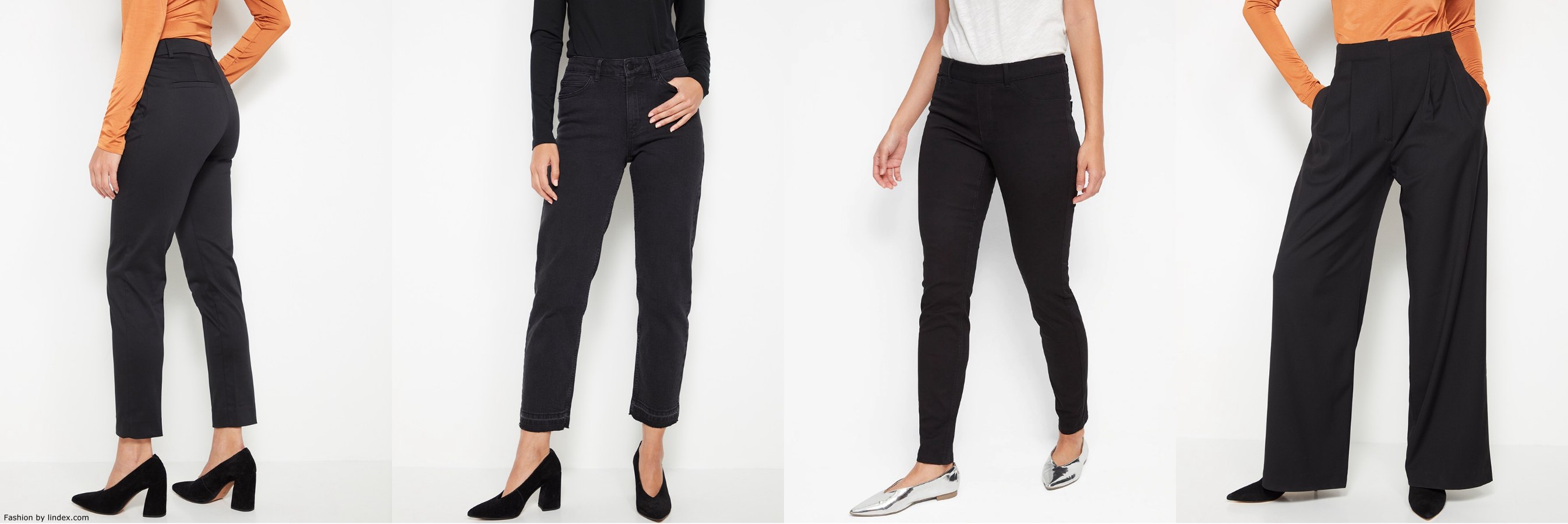 Classic black pants worn the right way and black leggings, casuals ...