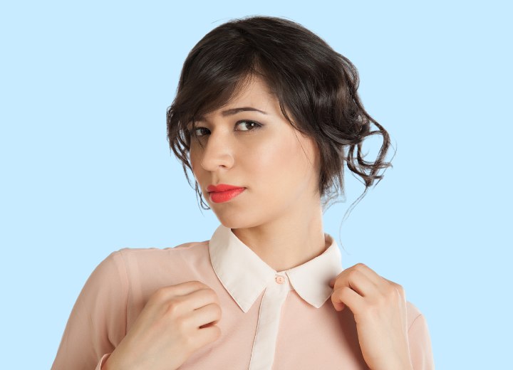 Elegant female look with a buttoned up shirt collar