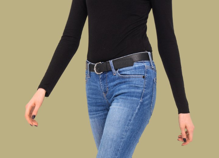 Woman wearing a leather belt
