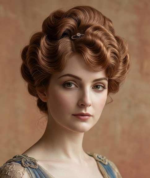 Coiffure relev&eacute;e douce et gracieuse de 1914