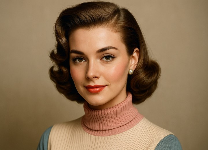 Coiffure et col roulé des années 1950