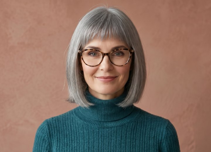 Coupe au carré pour femme mûre aux cheveux gris