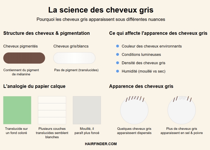 Infographie - La science des cheveux gris - Pourquoi les cheveux gris apparaissent sous différentes nuances