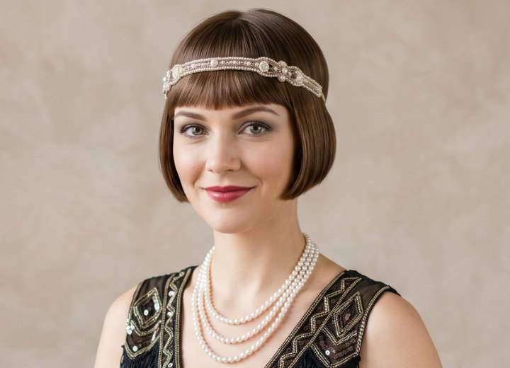 Carré court des années 1920, orné d'un bandeau