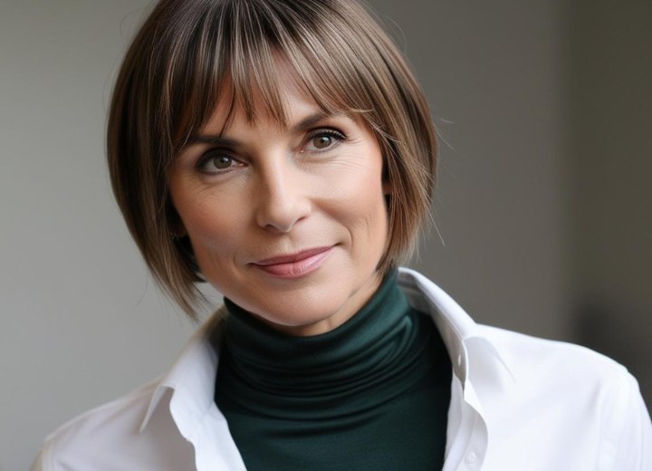 Coiffure courte avec une frange pour une femme plus âgée