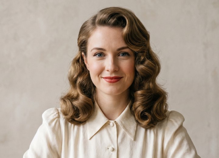 Coiffure des années 1940 avec des ondulations souples