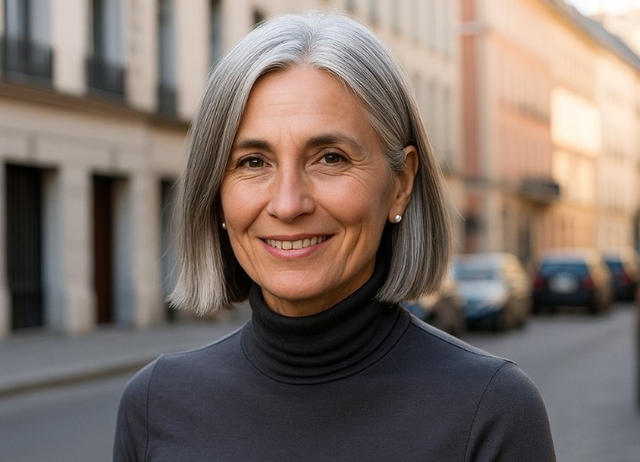 Coupe au carré plongeant pour une femme mature