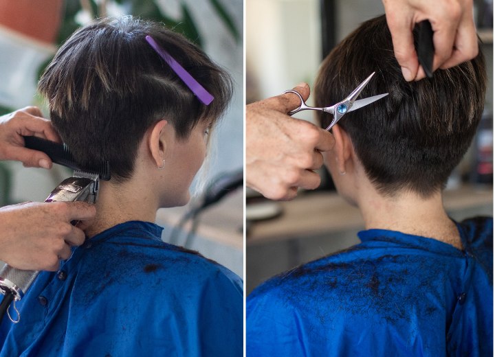 Coupe garçonne avec nuque coupée à la tondeuse