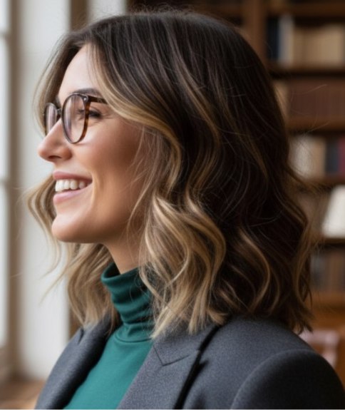 Coiffure ondul&eacute;e longueur &eacute;paules &ndash; Vue de c&ocirc;t&eacute;