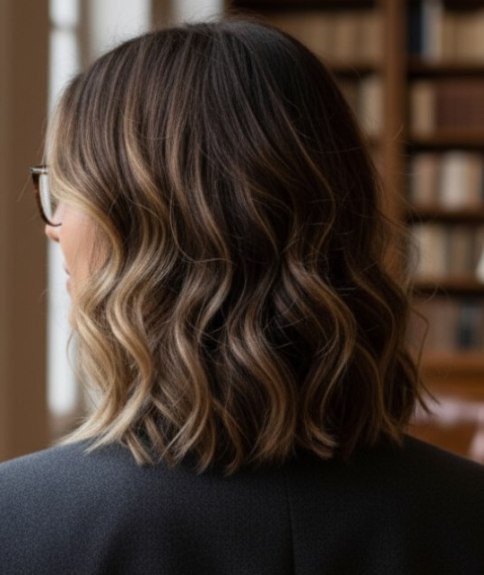 Long carr&eacute; pour cheveux ondul&eacute;s &ndash; Vue de dos