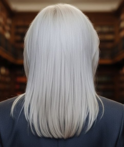 Coupe longue pour cheveux blond platine &ndash; Vue de dos