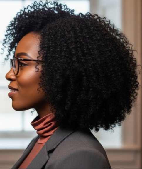 Style mi-long pour cheveux tr&egrave;s boucl&eacute;s &ndash; Vue de c&ocirc;t&eacute;