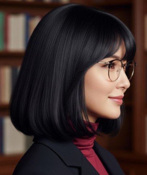 Carr&eacute; pour cheveux noirs brillants &ndash; Vue de c&ocirc;t&eacute;