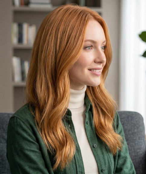 Style long romantique pour cheveux cuivr&eacute;s