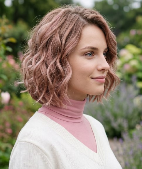 Carr&eacute; ondul&eacute; avec des nuances de rose