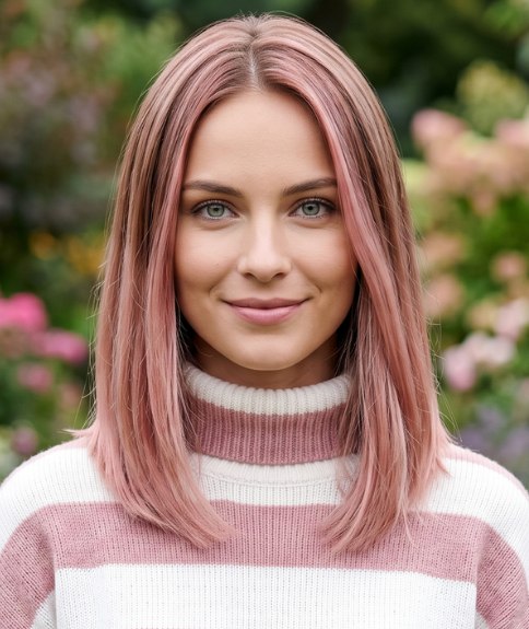 Style long pour cheveux rose doux