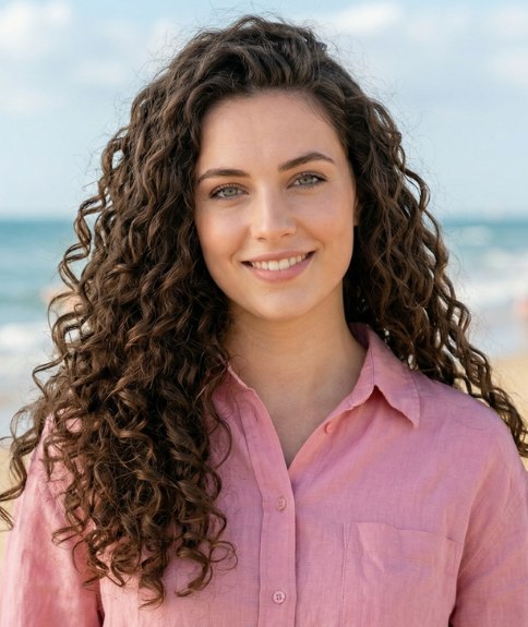 Cheveux longs de plage avec des boucles naturelles