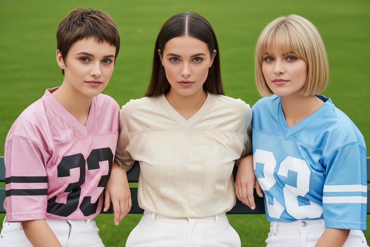 Femmes aux coiffures tendance, portant des maillots de football américain