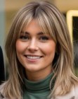 Cheveux mi-longs avec des dégradés douces et une frange