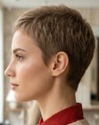 Coiffure courte laissant les oreilles dégagées