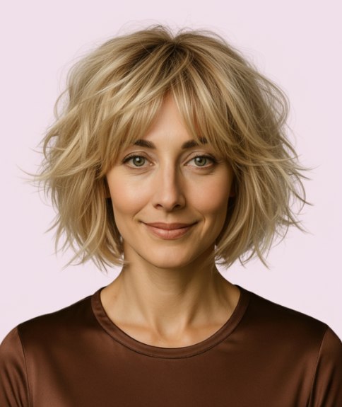 Coupe shag ébouriffée avec beaucoup de dégradés