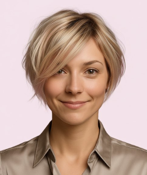 Carré blond ébouriffé avec dégradé