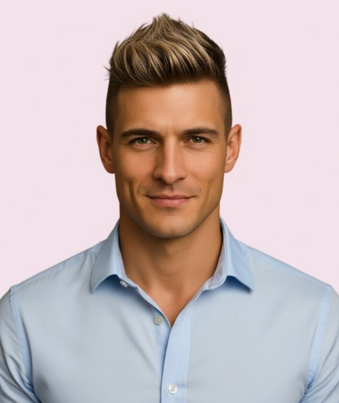 Coiffure masculine moderne avec houppette