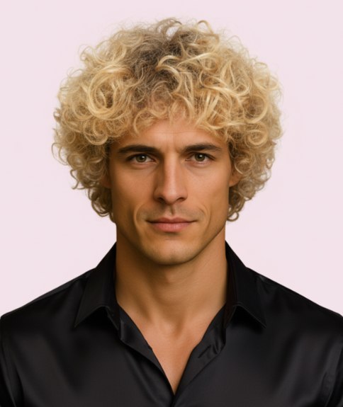 Coiffure masculine avec boucles dorées