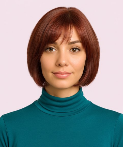 Carr&eacute; avec teinte auburn chaude