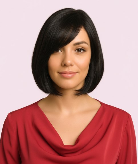 Carr&eacute; en dessous de la m&acirc;choire encadrant le visage