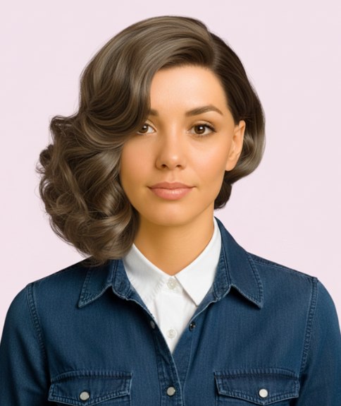 Coiffure vintage balay&eacute;e sur le c&ocirc;t&eacute; avec ondulations romantiques