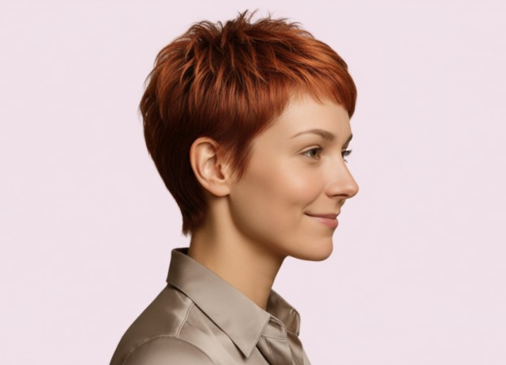 Pixie pour cheveux roux courts – Vue de côté