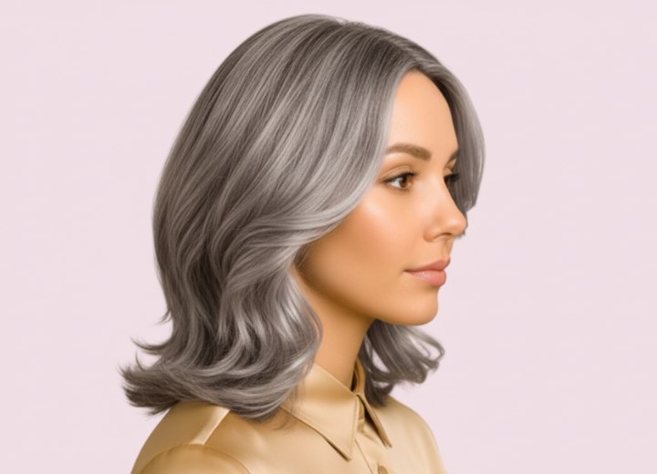 Coupe effleurant les épaules pour cheveux gris – Vue de côté