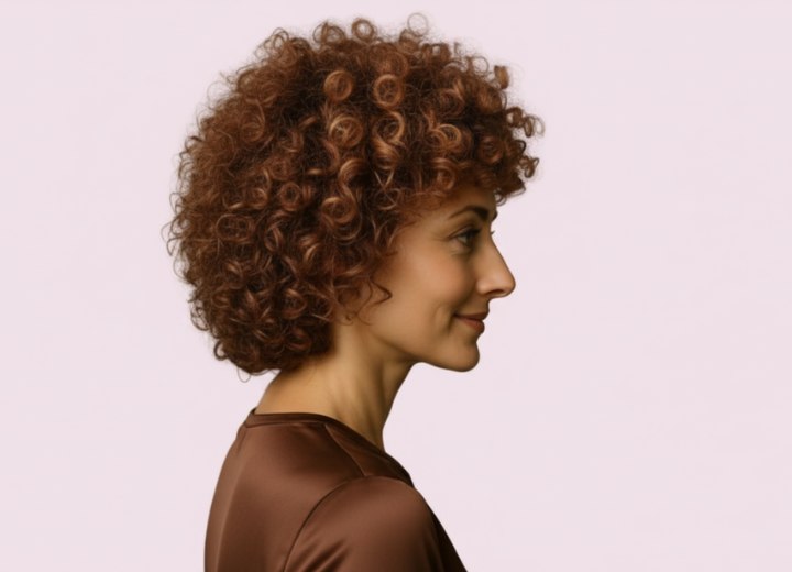 Coiffure bouclée longueur nuque – Vue de côté