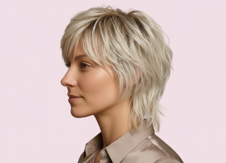 Cheveux mi-longs blonds avec dégradé – Vue de côté