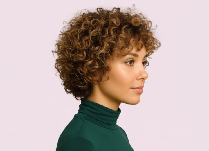 Coiffure courte bouclée – Vue de côté