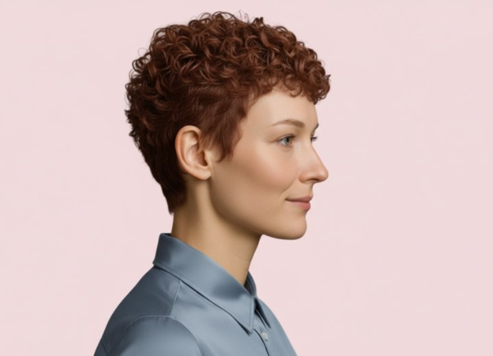 Coupe courte pour cheveux très bouclés – Vue de côté