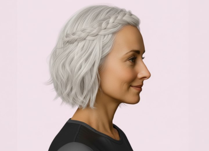 Cheveux blond platine avec tresse &ndash; Vue de c&ocirc;t&eacute;