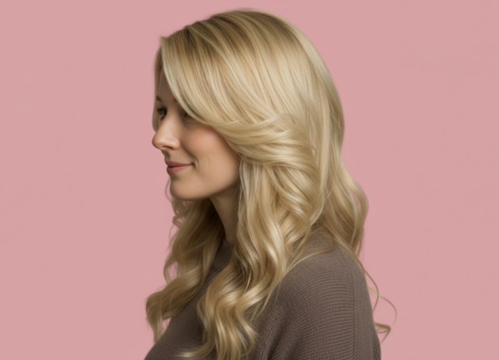 Coiffure longue avec boucles fluides – Vue de côté