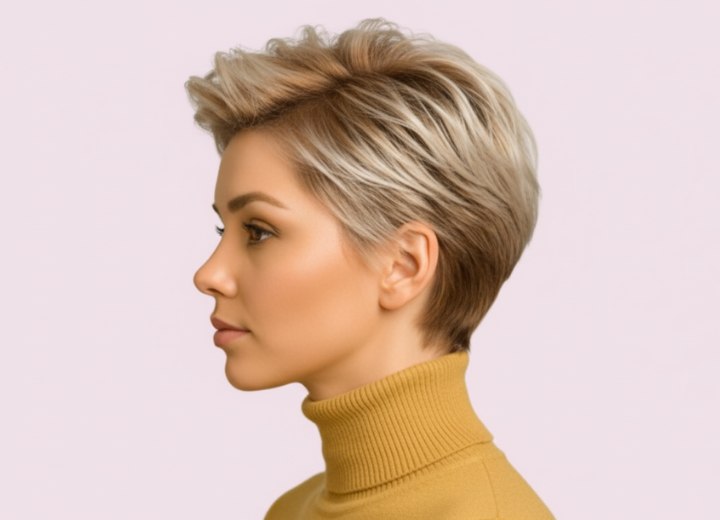 Coupe f&eacute;minine avec c&ocirc;t&eacute;s tr&egrave;s courts &ndash; Vue de c&ocirc;t&eacute;