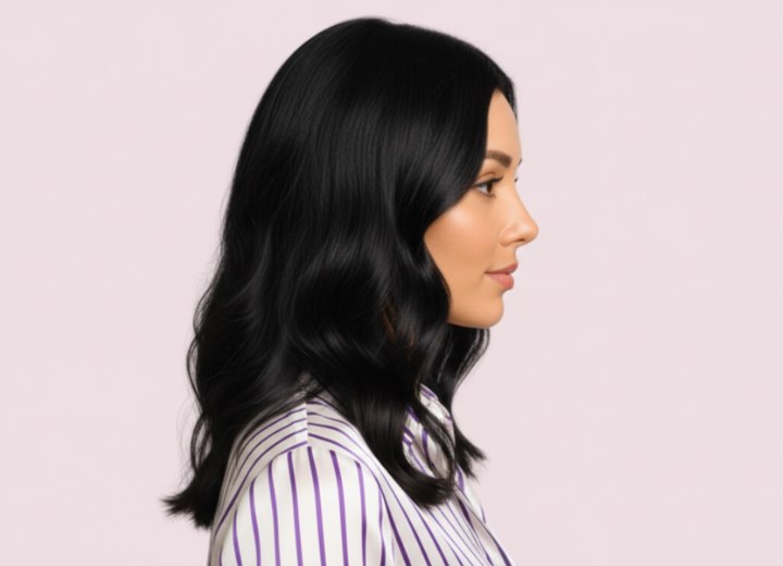 Cheveux longs ondul&eacute;s &agrave; raie au milieu &ndash; Vue de c&ocirc;t&eacute;