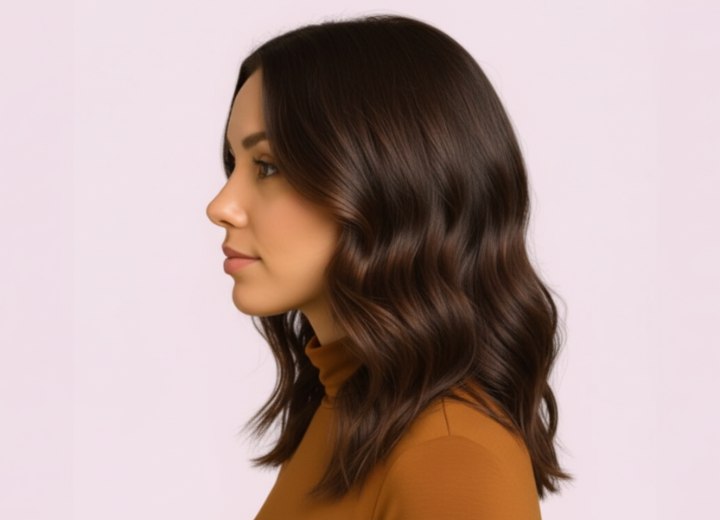 Cheveux longs avec d&eacute;grad&eacute; et ondulations &ndash; Vue de c&ocirc;t&eacute;